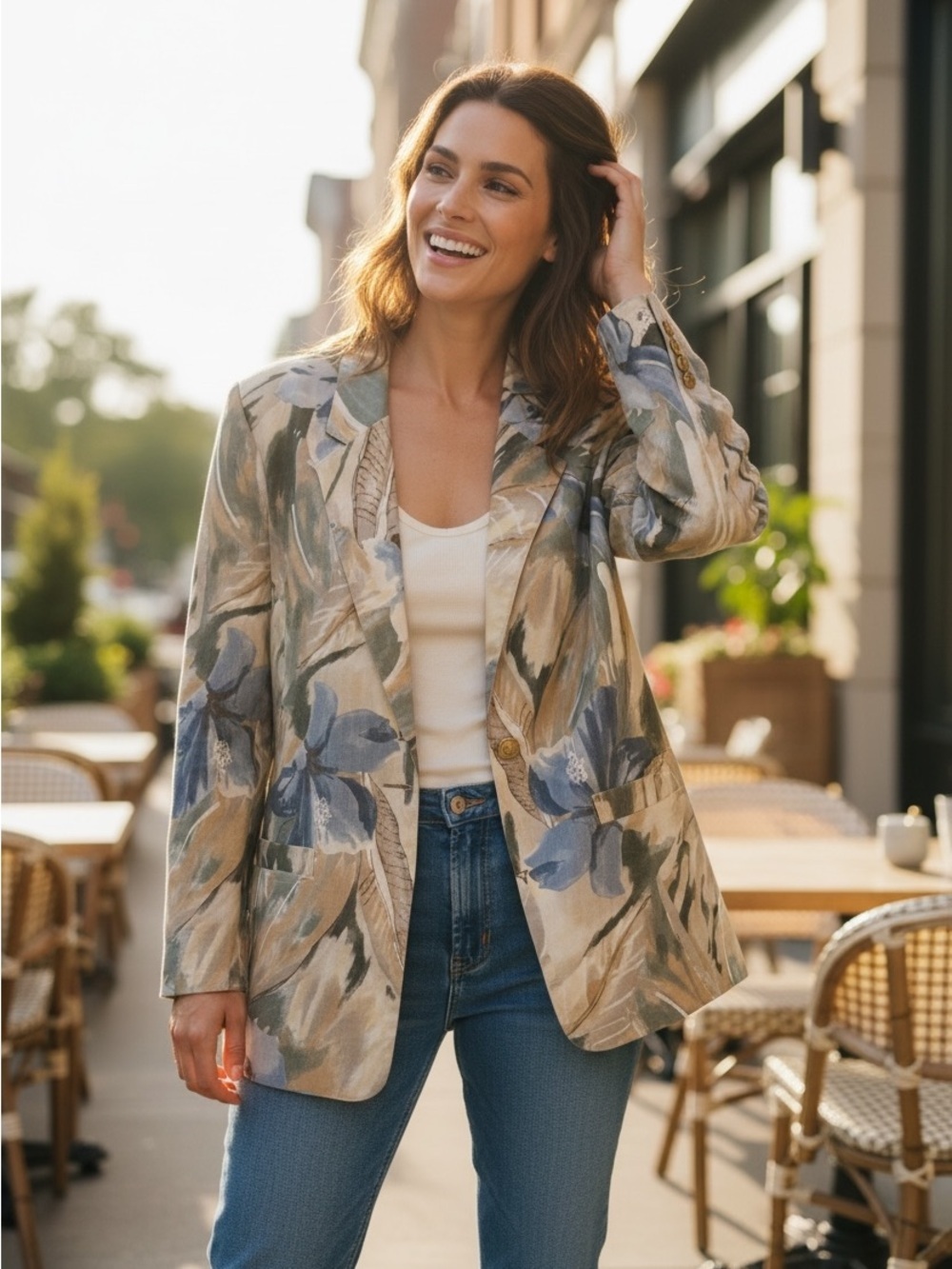 Alfred Dunner Neutral & Blue Floral Blazer